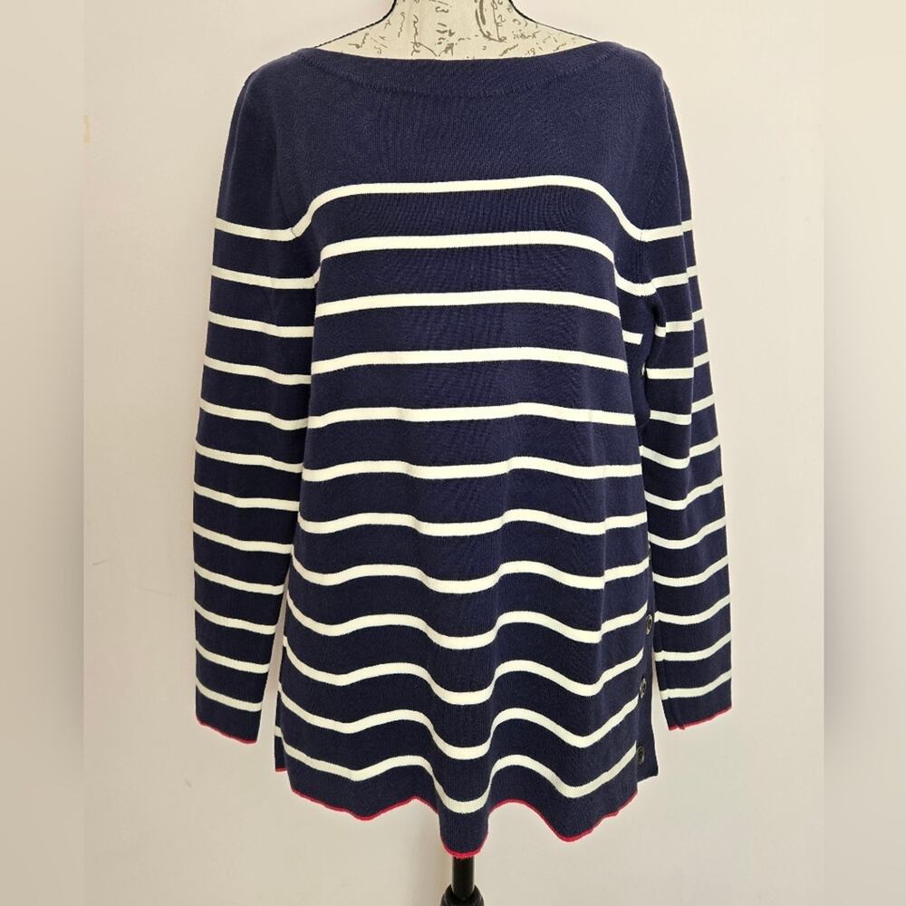 Tommy Hilfiger Longsleeve Sweater Navy White Stripes Button Details Boat Neck XL